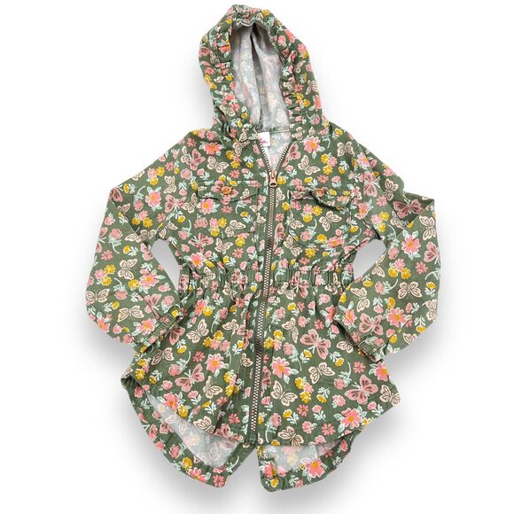 Little Lass Girls Size 6 Utility Jacket Green Pink Floral Cottagecore Ruffle - Picture 1 of 5